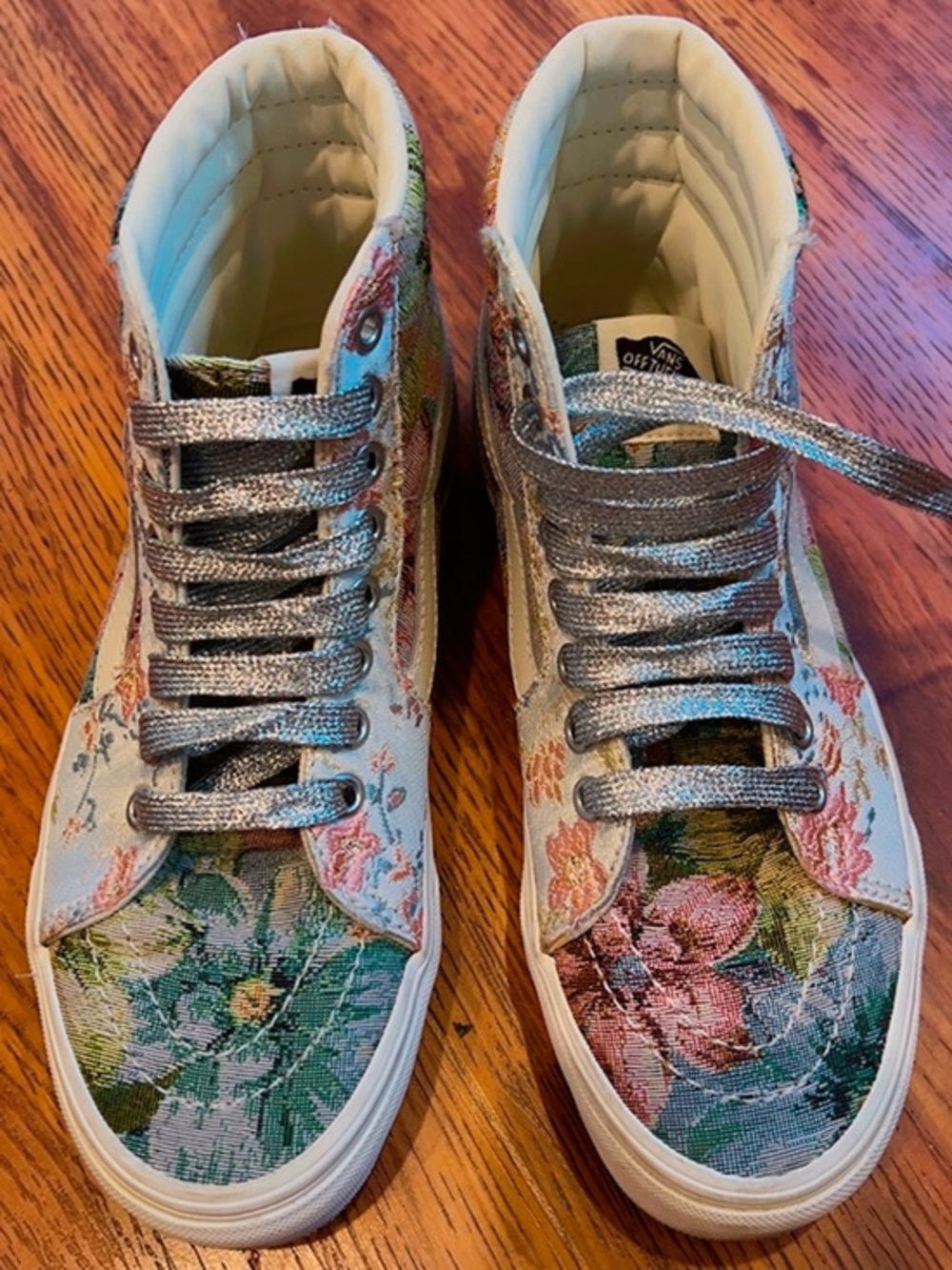 Vans Sk8-Hi Floral Tapestry High Top Sneakers Women 6.5 Metallic Laces Unique